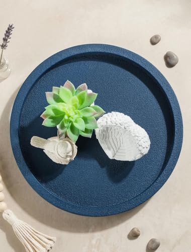 Navy Blue Round Decorative Trays for Coastal Coffee Table Decor