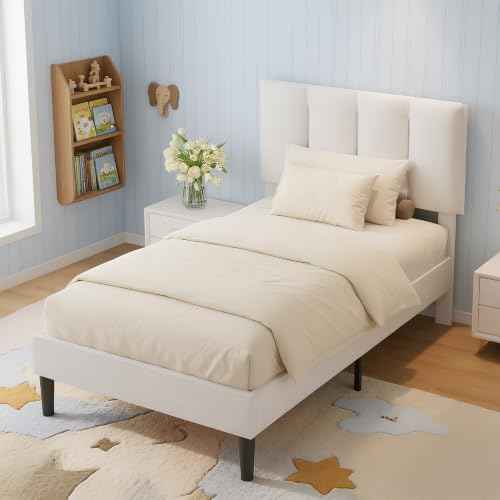 Twin Size Bed Frame with Upholstered Headboard