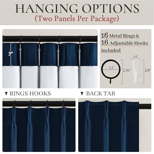 Navy Blue Blackout Curtains 108 Inch Length for Kids (2 Count)