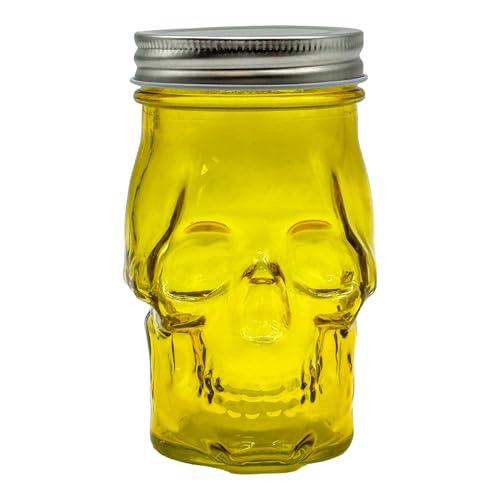 Yellow Skull Mason Jar Glass Cup with Lid and Straw