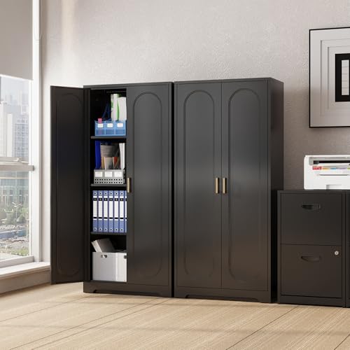 60"Metal Pantry Storage Cabinet with Doors & 3 Adjustable Shelves