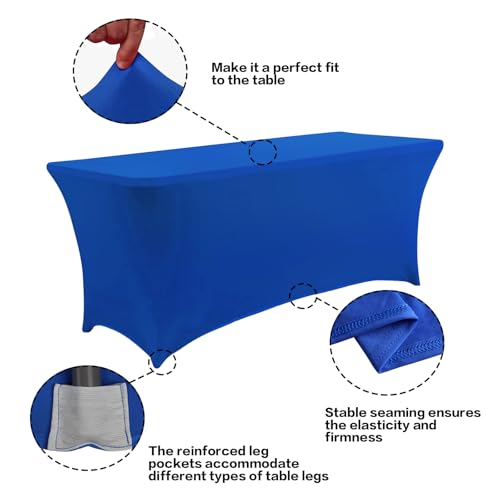 2 Pack 6FT Table Cloth for Rectangular Spandex Royal Blue Cover (2 Count)