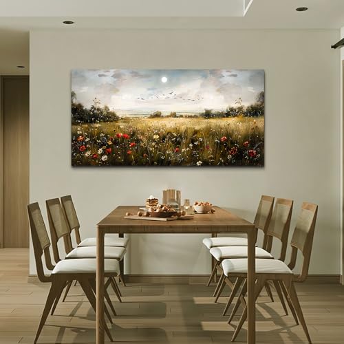 Large Wall Art Living Room Wall Decor for Bedroom Wildflower Field Vintage Wall Art Canvas Prints Paintings Farmhouse Artworks Pictures Modern Aesthetic Home Wall Decoration Ready To Hang