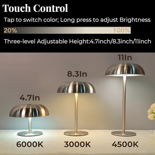 Cordless 11" Mushroom Table Lamp with Dimmable 3 Color