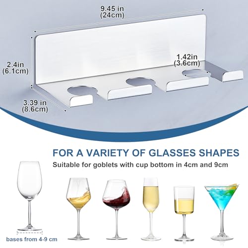 Wine Glass Holder Wine Glass Drying Rack Metal Hanging Stemware Rack Wall Mounted Adhesive Hanging Wine Glass Organizer Stemware Holder for Bar Restaurant Kitchen 2 Pack