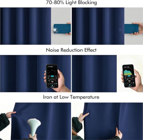 Navy Blue Back Tab Blackout Curtains 52x72 Inches Long 2 Panels Set (2 Count)