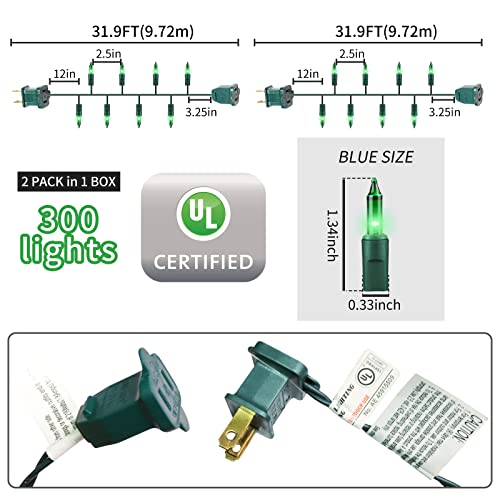 Green Wire Green 300 Incandescent Bulb Mini String Lights for Indoor Christmas Tree Garland Birthday Wedding Party Festival Decoration (300 Count)