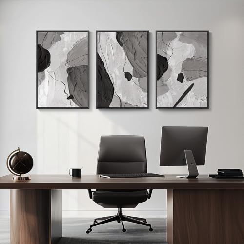 Large Framed Black and White Abstract Wall Art for Living Room (3 Count)