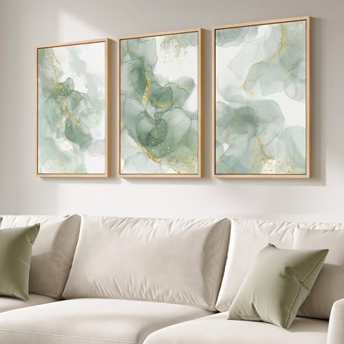 Framed Sage Green Abstract Wall Art for Bedroom (3 Count)