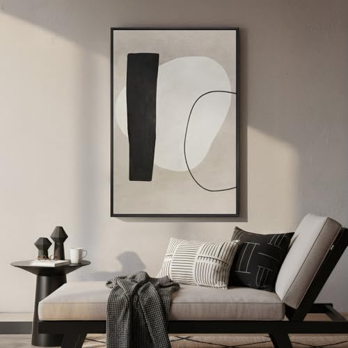 Framed Modern Black White Beige Abstract Wall Art