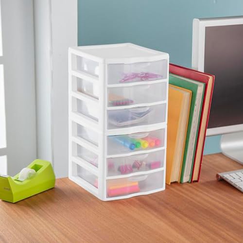 Clearview Plastic Multipurpose Small 3 Drawer Desktop Storage Organization Unit for Home (6 Count)
