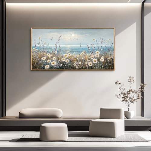 Wall Decor For Living Room Wall Art For Bedroom Office Decorations Blue Ocean Paintings Flowers Watercolour Wall Pictures Canvas Artworks Home Decor Ready To Hang Wood Framed 20x40 In