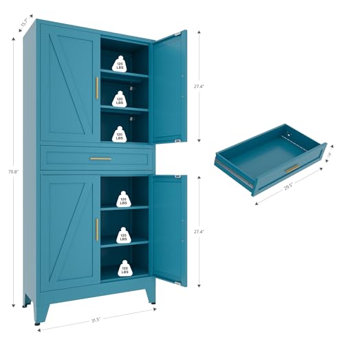 71 "Farmhouse Metal Filing Cabinet with a Drawer and 4 Adjustable Shelves