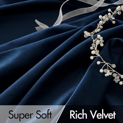 Navy Blue Velvet Pinch Pleat Blackout Curtains W52 X L84 Inches (2 Count)