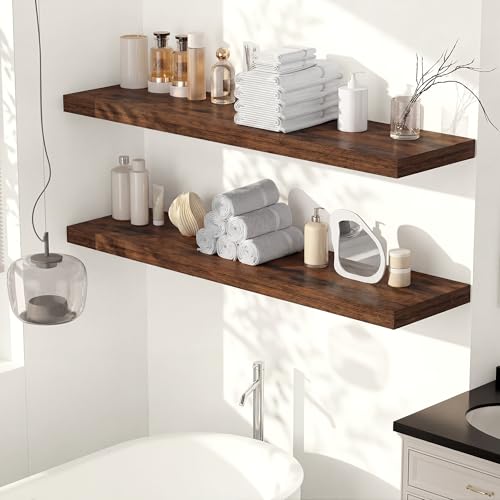 24 x 12 Deep Floating Shelves Wall Mounted Set of 1 Rustic Brown