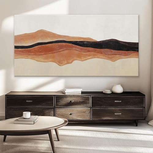 Large Red Brown White Abstract Wall Art For Living Room Decor 29" × 58"