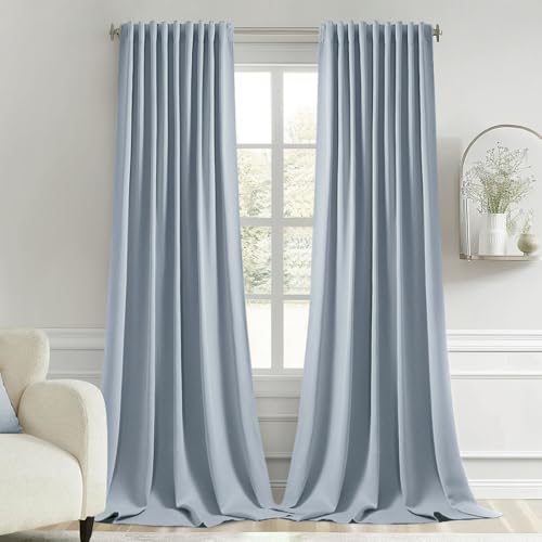 Light Blue Back Tab Blackout Curtains 52x102 Inch Long 2 Panels Set (2 Count)