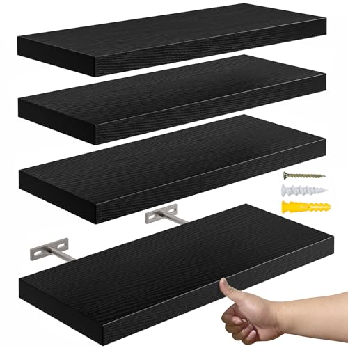 16’’Black Floating Shelves for Wall Set of 4 (4 Count)