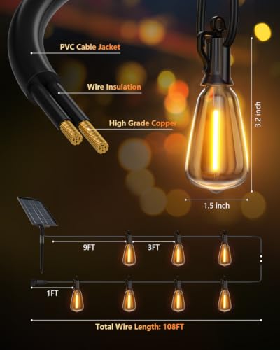 108FT Solar String Lights Outdoor