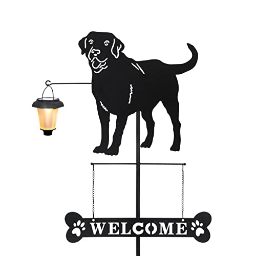 Solar Labrador Dog Breed Silhouette Welcome Sign with a Lantern