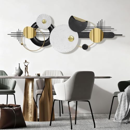 Lucky Large Modern Abstract Metal Wall Art Decor 59.1" x 21.3" Modern Geometric Abstract Wall Sculptures Circle Hanging Wall Decor for Indoor Outdoor Living Room Dinning Room Bedroom Entryway