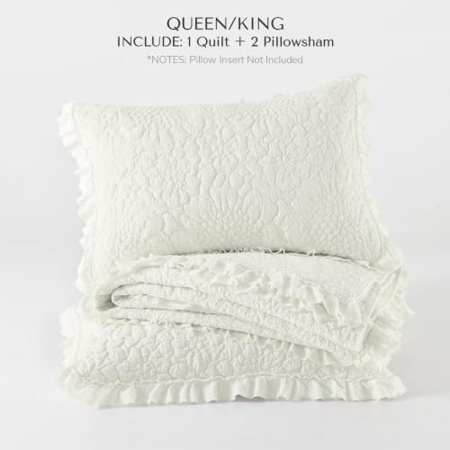 Cream White Ruffled Quilt Queen Size