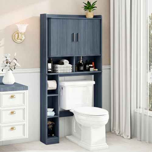 Over The Toilet Storage Cabinet with 2 Tambour Sliding Doors