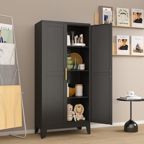 Metal Pantry Cabinet with 2 Doors and Adjustable Shelves