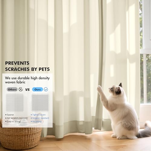 Cream Beige Privacy Sheer Curtains 2 Panels 42W x 72L (2 Count)