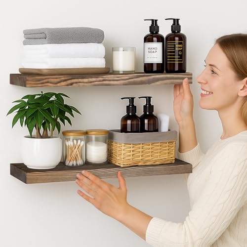 Wood Floating Shelves for Wall 24 inch Set of 2