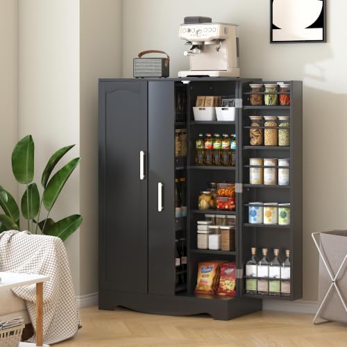 47" Kitchen Pantry Cabinet with Pull Out Drawer Adjustable Shelves