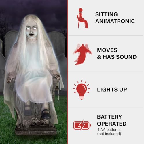 4.0 Ft. Sitting Tombstone Girl Animatronic by Tekky