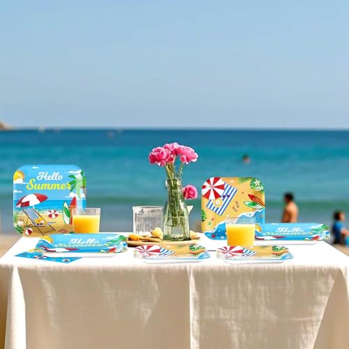 200Pcs Beach Party Supplies Hello Summer Party Plates Serves 50 (200 Count)