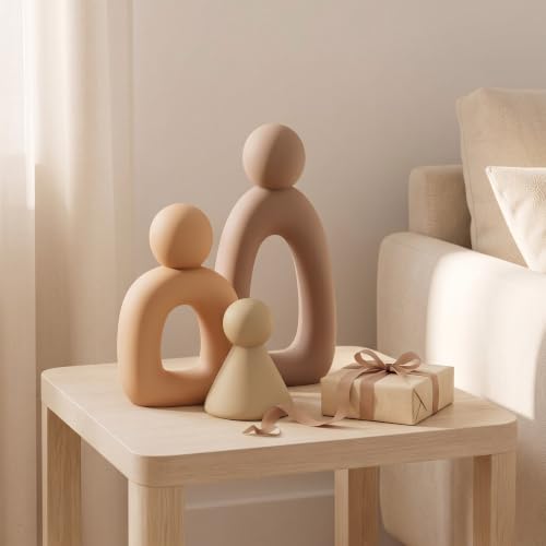 Abstract Family of 3 Figurines Modern Sculptures Home Decorative Accents TV Stand Decor Bookshelf Knick Knacks Gifts for Shelves Entry Way Statues for Home Decor Living Room (3 Count)