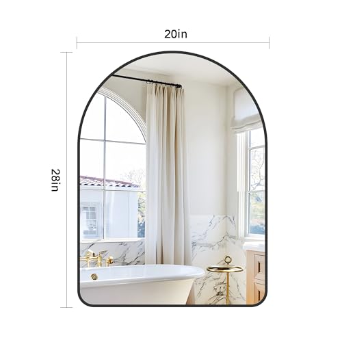 20"x28" Black Arched Mirror for Bathroom