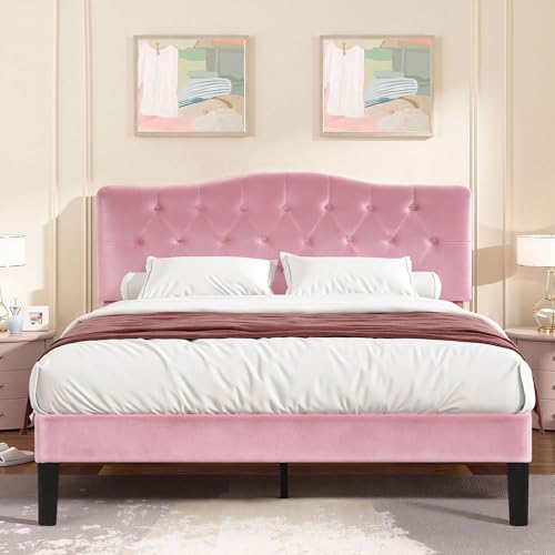Queen Size Bed Frame with Upholstered Headboard