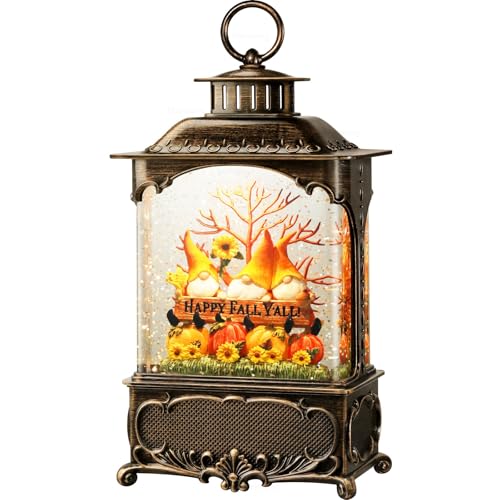 Fall Snow Globe Lantern Gnome Snow Globe Fall Decorations for Home Autumn Harvest Decor with Timer