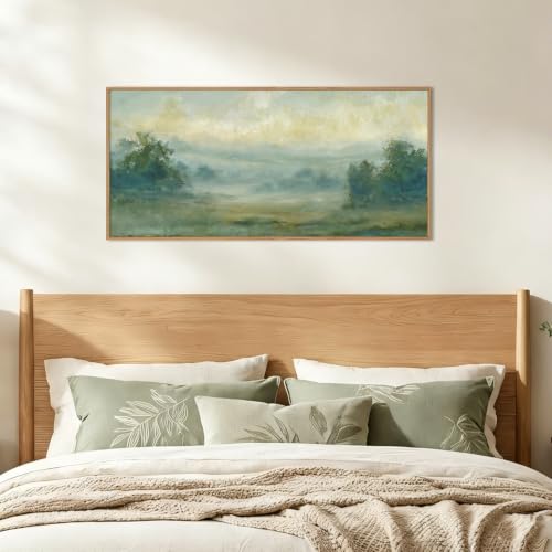 Green Abstract Minimalist Framed Canvas Wall Art