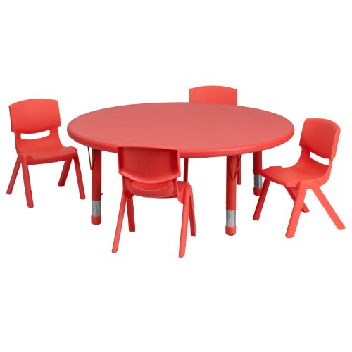 Red 45" Round Activity Table Set with 4 Chairs