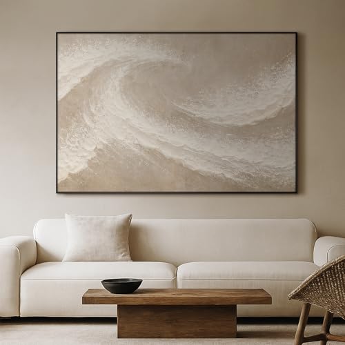 46"x72" Extra Large Framed Wall Art Soft Sand Wave Abstract Neutral Illustration for Home Living Room Bedroom Decor