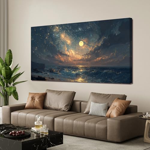 Canvas Wall Art Decor Beach Waves Oversized Wall Art Pictures For Living Room Decorations Artwork For Walls Gold And Blue Art Wall Decor For Bedroom Office Canvas Pictures For Wall Decor 29 × 58 Inch