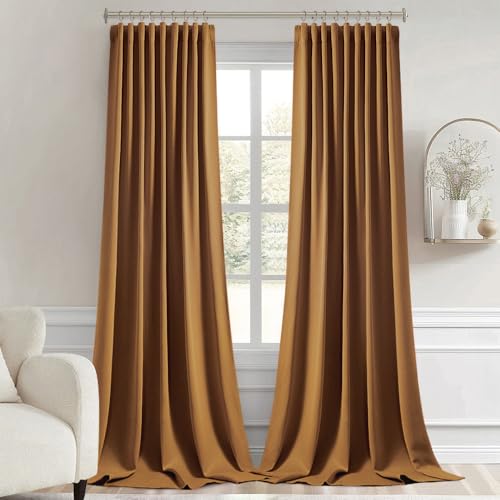 Golden Brown Back Tab Blackout Curtains 52x96 Inch Long 2 Panels Set (2 Count)