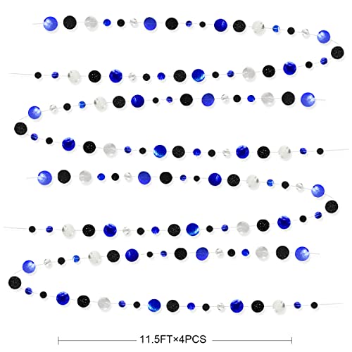 46Ft Navy Blue Black Silver Circle Dots Garland Royal Blue Black Polka Dots Streamer for Birthday Graduations Wedding Bridal Shower Nautical Ahoy Achor Pirate Themed Party Decorations Supplies
