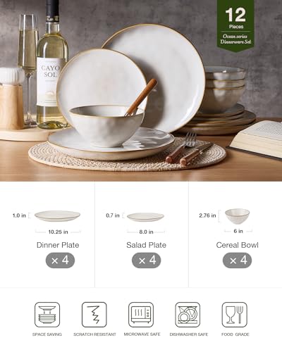 Ocean Round Ceramic Dinnerware Set for 4 (6 Count)