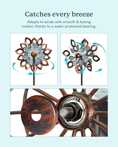 Copper Wind Spinners Outdoor 74 Inches with Solar LED Light