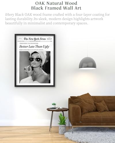 18x24in Audrey Hepburn Better Late Than Ugly Framed Bathroom Art
