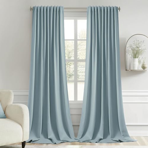 Slate Blue Back Tab Blackout Curtains 52x102 Inch Long 2 Panels Set (2 Count)