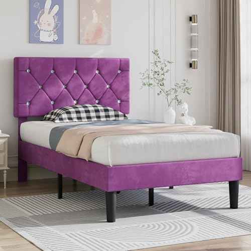 Twin Size Bed Frame with Diamond Tufted Headboard