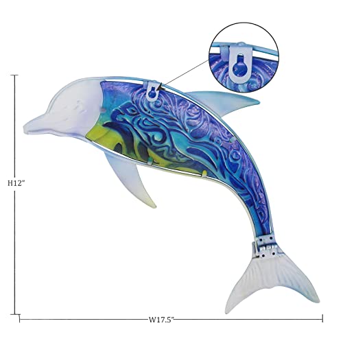 Dolphin Wall Decor Outdoor Metal FIsh Sea Hanging Art Glass Sculptures Home Ocean Theme Decorations for Living Room