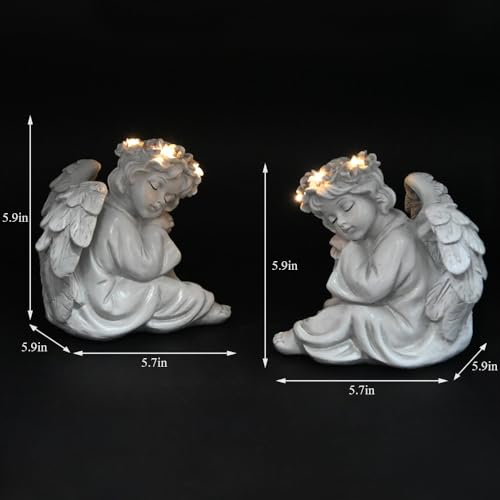 Garden Angel Statue Outdoor Decor Angel Solar Light Outside Decorations (2 Count)